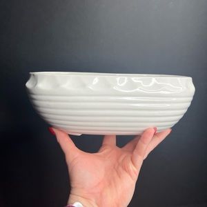 Vintage McCoy Glossy White Glaze Oval Ribbed Planter, Oblong White Planter